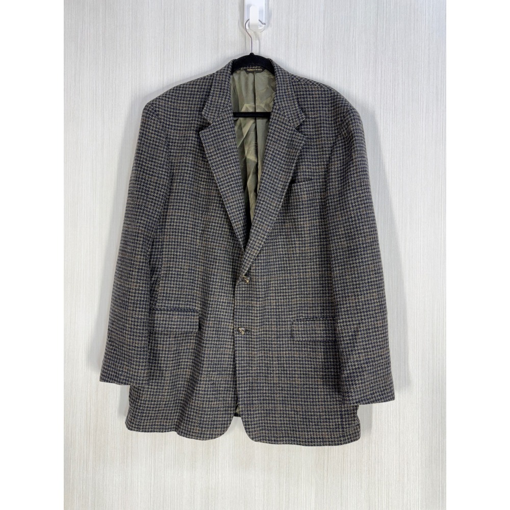 Austin Reid London Mens Wool Houndstooth Blazer Sport Coat Navy Brown 2-Button
